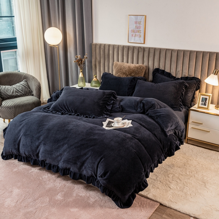 91家纺网 家纺一手货源 找家纺 （总）印季家纺 2025新款华夫格牛奶绒花边四件套