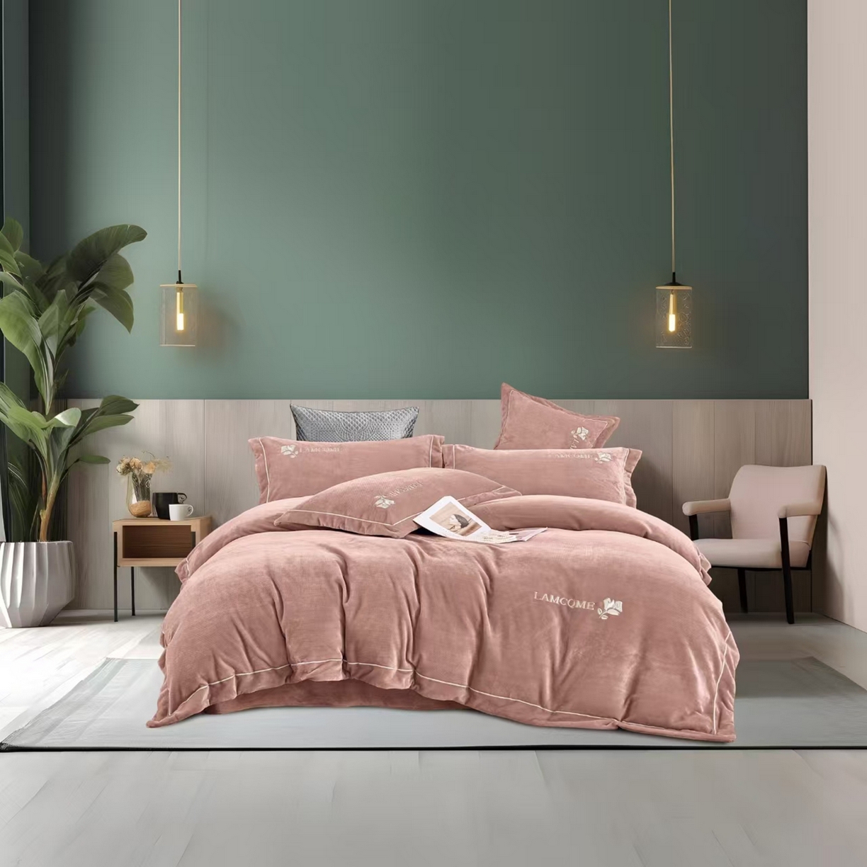 91家纺网 家纺一手货源 找家纺 2025新款南苼肌理纹蚕丝绒四件套 桃雾绒光