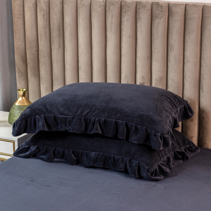 91家纺网 家纺一手货源 找家纺 印季家纺 2025新款华夫格牛奶绒花边四件套 宝蓝