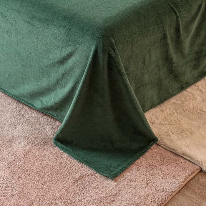 91家纺网 家纺一手货源 找家纺 印季家纺 2025新款华夫格牛奶绒花边四件套 墨绿