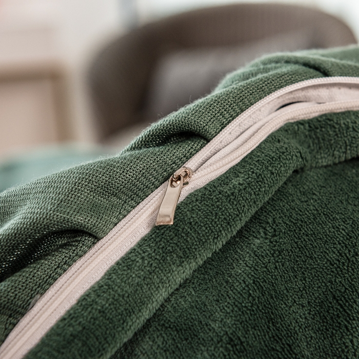 91家纺网 家纺一手货源 找家纺 印季家纺 2025新款华夫格牛奶绒花边四件套 墨绿