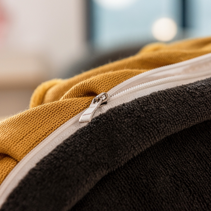 91家纺网 家纺一手货源 找家纺 印季家纺 2025新款华夫格牛奶绒花边四件套 姜黄-灰