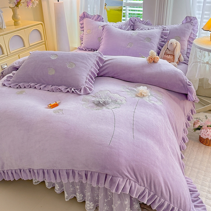 唐人居 2025新款加厚牛奶绒立体绣花四件套-花漾 花漾-浅紫
