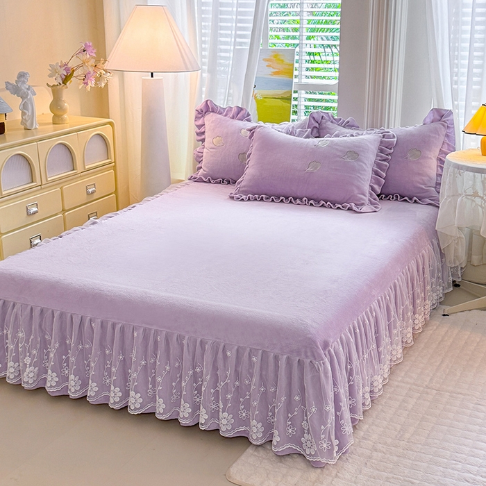 91家纺网 家纺一手货源 找家纺 唐人居 2025新款加厚牛奶绒立体绣花四件套-花漾 花漾-浅紫