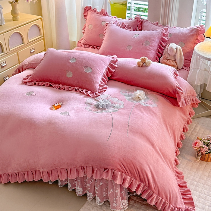 唐人居 2025新款加厚牛奶绒立体绣花四件套-花漾 花漾-豆沙