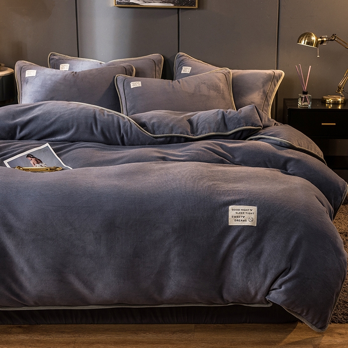 印季家纺 2025新款牛奶绒纯色包边四件套 紫灰