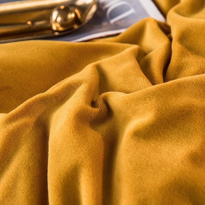 91家纺网 家纺一手货源 找家纺 印季家纺 2025新款牛奶绒纯色包边四件套 姜黄-深灰