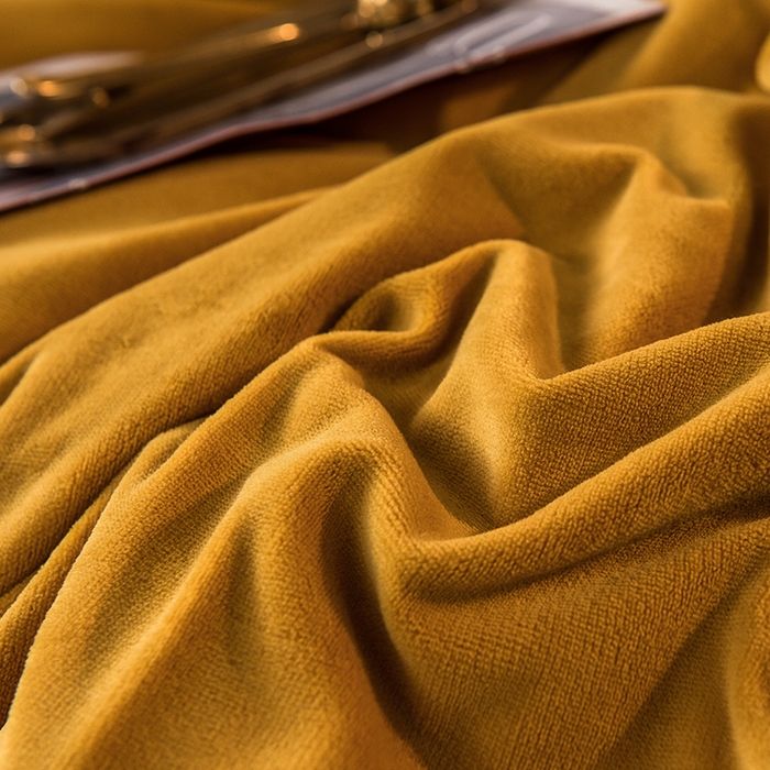 91家纺网 家纺一手货源 找家纺 印季家纺 2025新款牛奶绒纯色包边四件套 姜黄