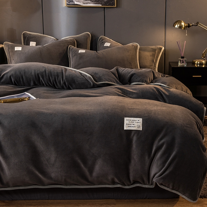 印季家纺 2025新款牛奶绒纯色包边四件套 深灰