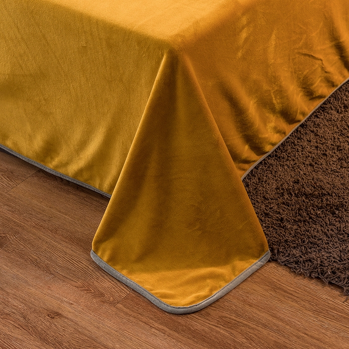 91家纺网 家纺一手货源 找家纺 印季家纺 2025新款牛奶绒纯色包边四件套 姜黄