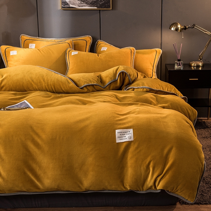 印季家纺 2025新款牛奶绒纯色包边四件套 姜黄