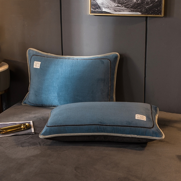 91家纺网 家纺一手货源 找家纺 印季家纺 2025新款牛奶绒纯色包边四件套 蓝灰-深灰