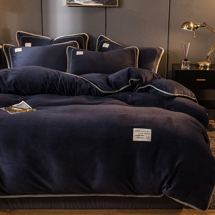 印季家纺 2025新款牛奶绒纯色包边四件套 宝蓝