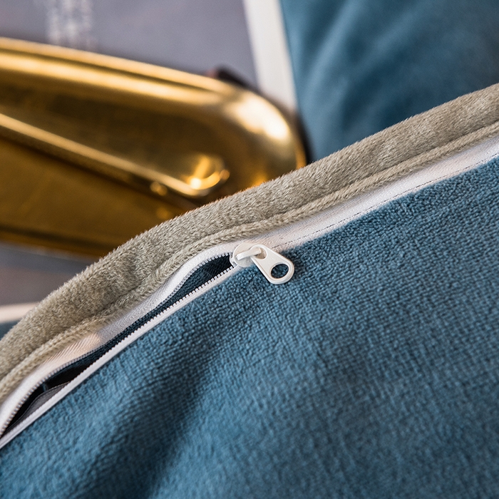 91家纺网 家纺一手货源 找家纺 印季家纺 2025新款牛奶绒纯色包边四件套 蓝灰