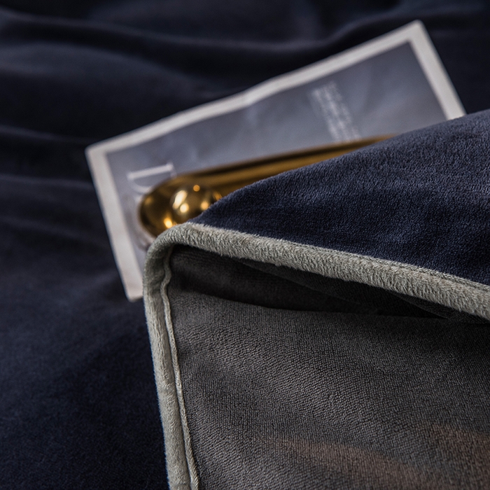 91家纺网 家纺一手货源 找家纺 印季家纺 2025新款牛奶绒纯色包边四件套 宝蓝-深灰