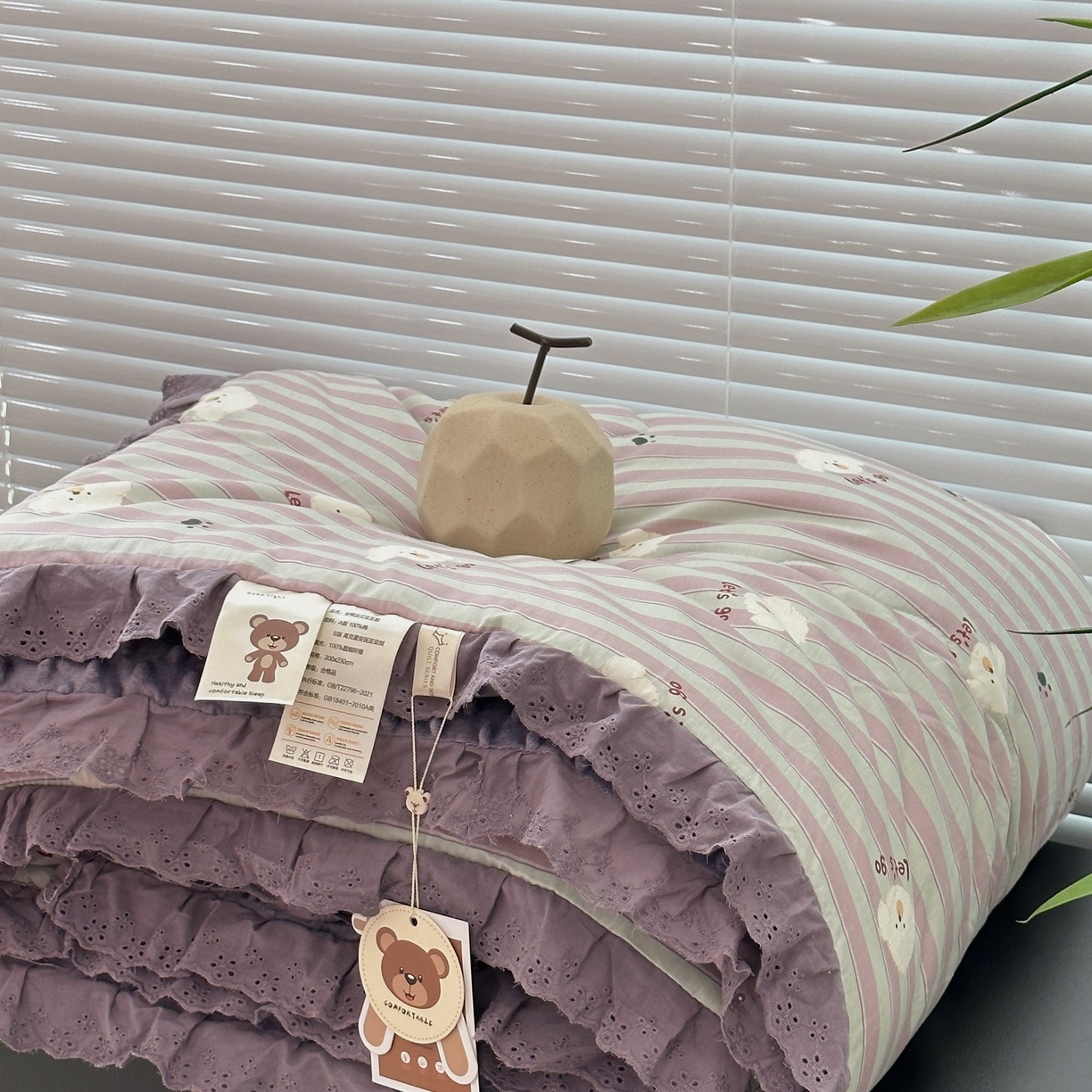 91家纺网 家纺一手货源 找家纺 佰织鑫家居 2025秋冬加厚纯棉全棉法式豆豆被被子被芯 泰迪紫
