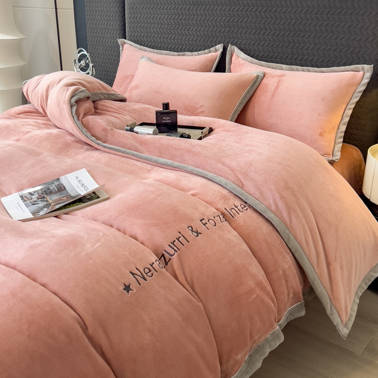 印季家纺 2025新款牛奶绒两星绣花包边四件套 豆沙