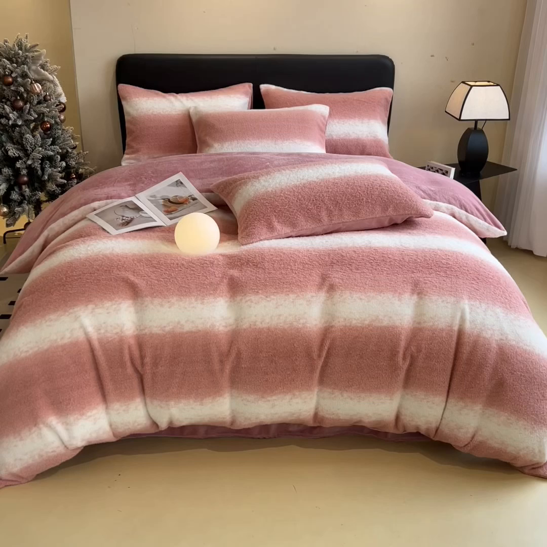 91家纺网 家纺一手货源 找家纺 （总）印季家纺 2025新款轻奢简约羊呢绒亲肤保暖四件套