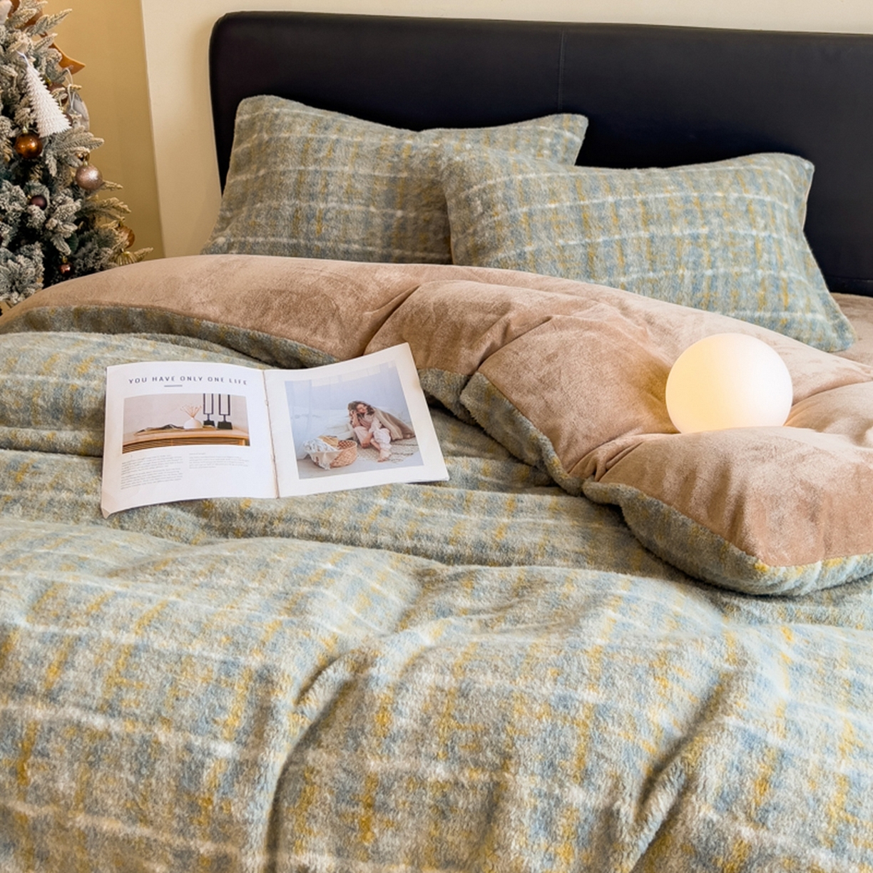 91家纺网 家纺一手货源 找家纺 印季家纺 2025新款轻奢简约羊呢绒亲肤保暖四件套 小香彩格