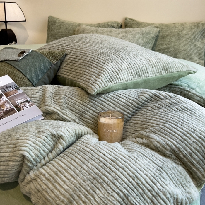 91家纺网 家纺一手货源 找家纺 （总）印季家纺 2025新款针织兔毛条纹四件套