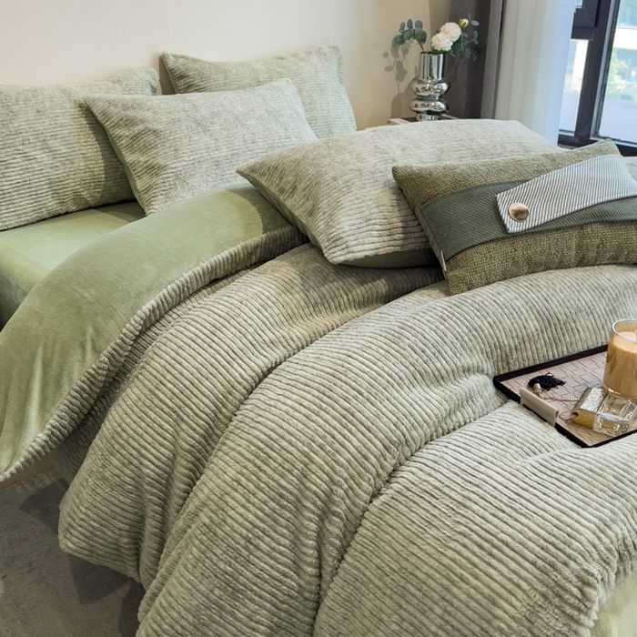 91家纺网 家纺一手货源 找家纺 （总）印季家纺 2025新款针织兔毛条纹四件套