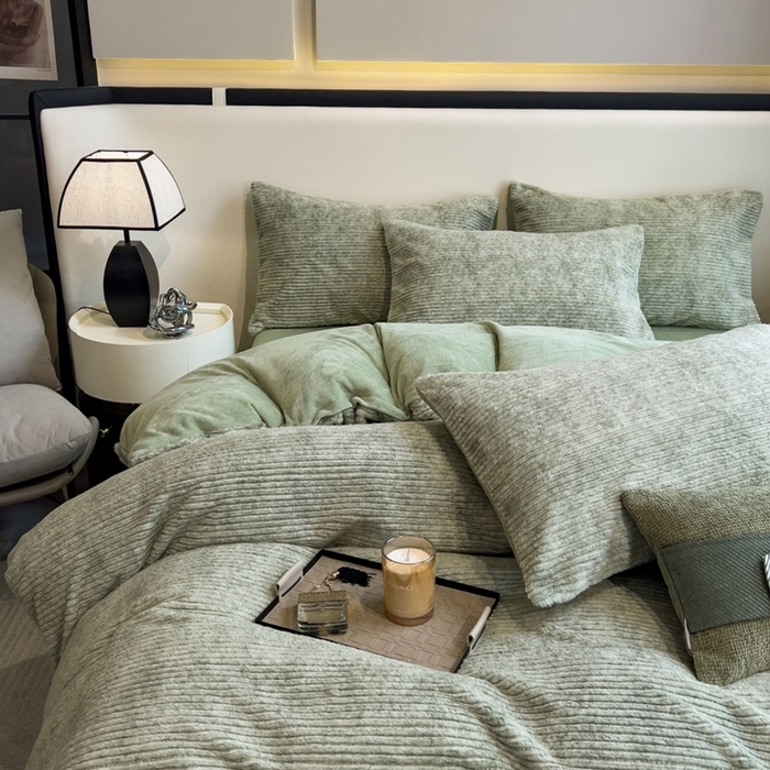 91家纺网 家纺一手货源 找家纺 （总）印季家纺 2025新款针织兔毛条纹四件套