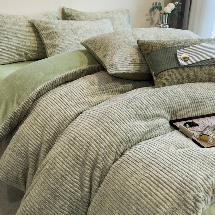 91家纺网 家纺一手货源 找家纺 （总）印季家纺 2025新款针织兔毛条纹四件套