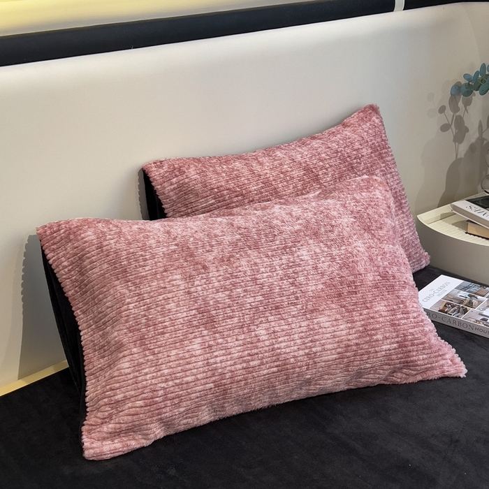 91家纺网 家纺一手货源 找家纺 印季家纺 2025新款针织兔毛条纹四件套 酒红-深灰