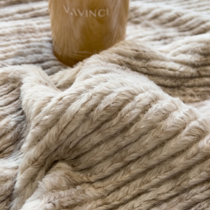 91家纺网 家纺一手货源 找家纺 印季家纺 2025新款针织兔毛条纹四件套 奶咖-浅驼