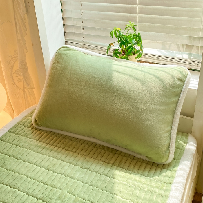 91家纺网 家纺一手货源 找家纺 梦初语 2025新款纯色牛奶绒贴布绣床垫褥冬季加绒加厚防滑学生宿舍 -直播爆款（面料175克-夹棉200克-底布80克防滑滴塑布） 煤球-绿