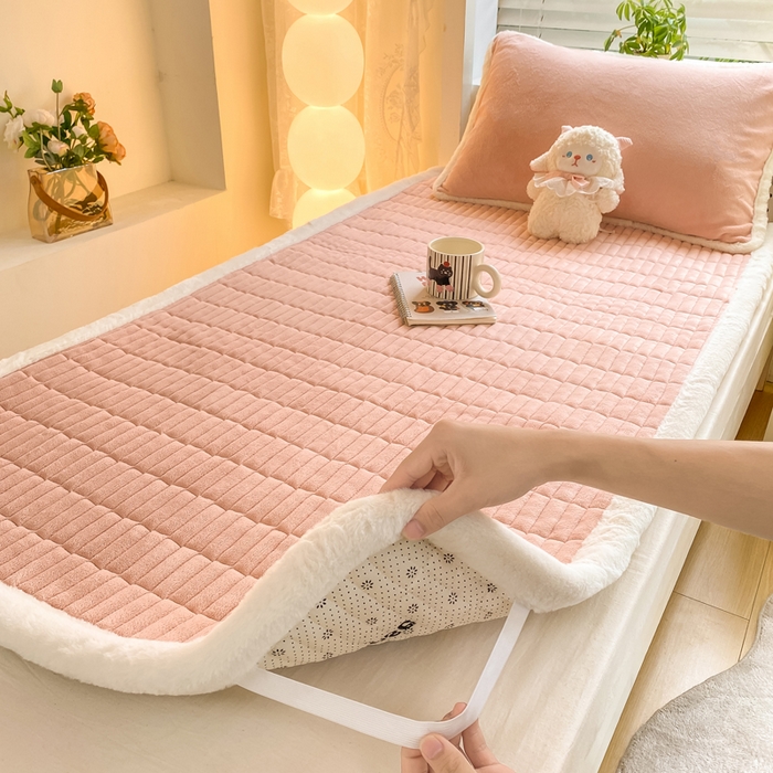 91家纺网 家纺一手货源 找家纺 梦初语 2025新款纯色牛奶绒贴布绣床垫褥冬季加绒加厚防滑学生宿舍 -直播爆款（面料175克-夹棉200克-底布80克防滑滴塑布） 煤球-玉