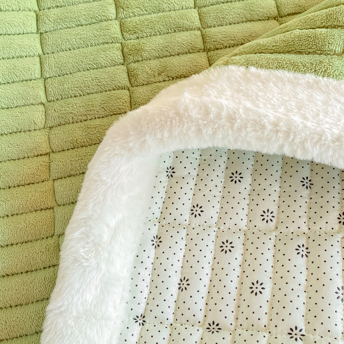 91家纺网 家纺一手货源 找家纺 梦初语 2025新款纯色牛奶绒贴布绣床垫褥冬季加绒加厚防滑学生宿舍 -直播爆款（面料175克-夹棉200克-底布80克防滑滴塑布） 煤球-绿