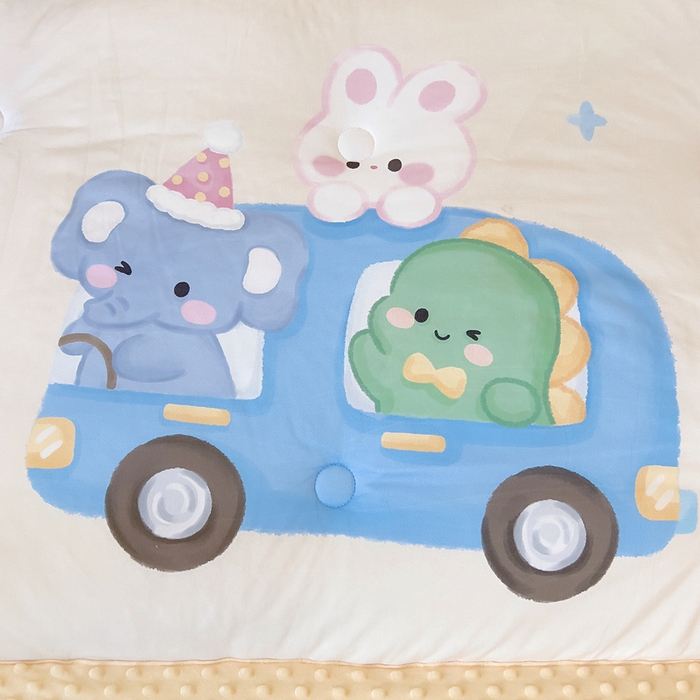 91家纺网 家纺一手货源 找家纺 鱼宝 2025新款大版针织棉豆豆被被子被芯 巴士动物