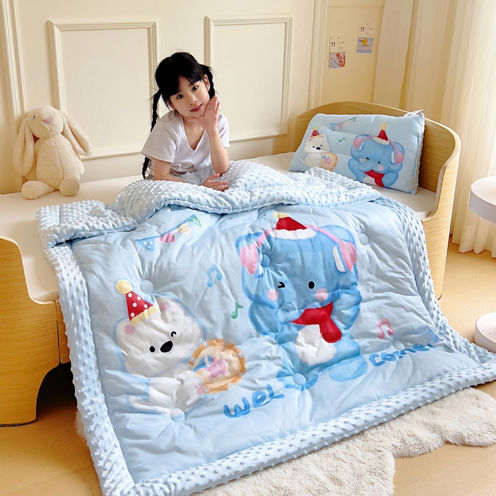 91家纺网 家纺一手货源 找家纺 鱼宝 2025新款大版针织棉豆豆被被子被芯 冬日小象