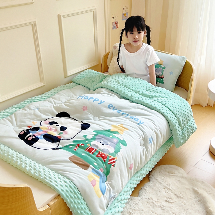 91家纺网 家纺一手货源 找家纺 鱼宝 2025新款大版针织棉豆豆被被子被芯 圣诞熊猫