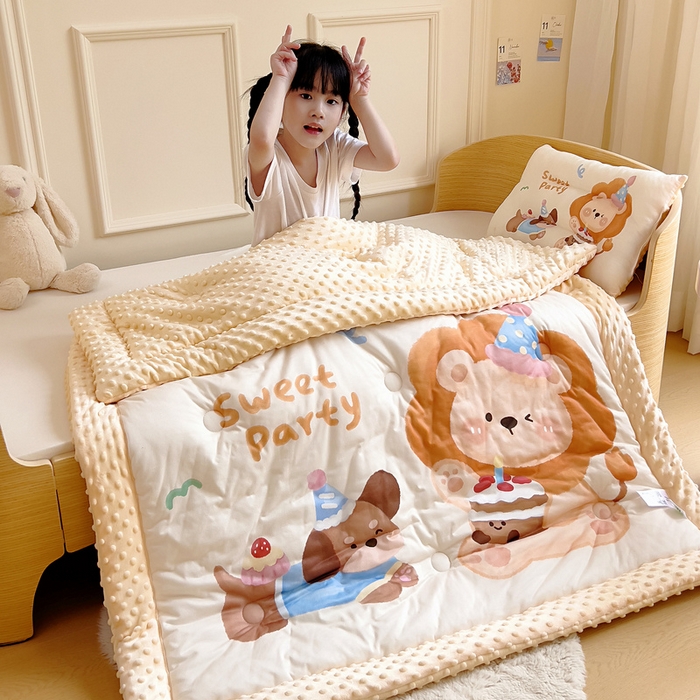 91家纺网 家纺一手货源 找家纺 鱼宝 2025新款大版针织棉豆豆被被子被芯 萌小狮