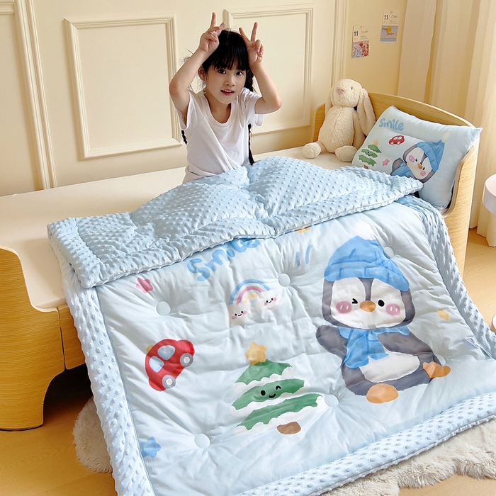 91家纺网 家纺一手货源 找家纺 鱼宝 2025新款大版针织棉豆豆被被子被芯 小企鹅