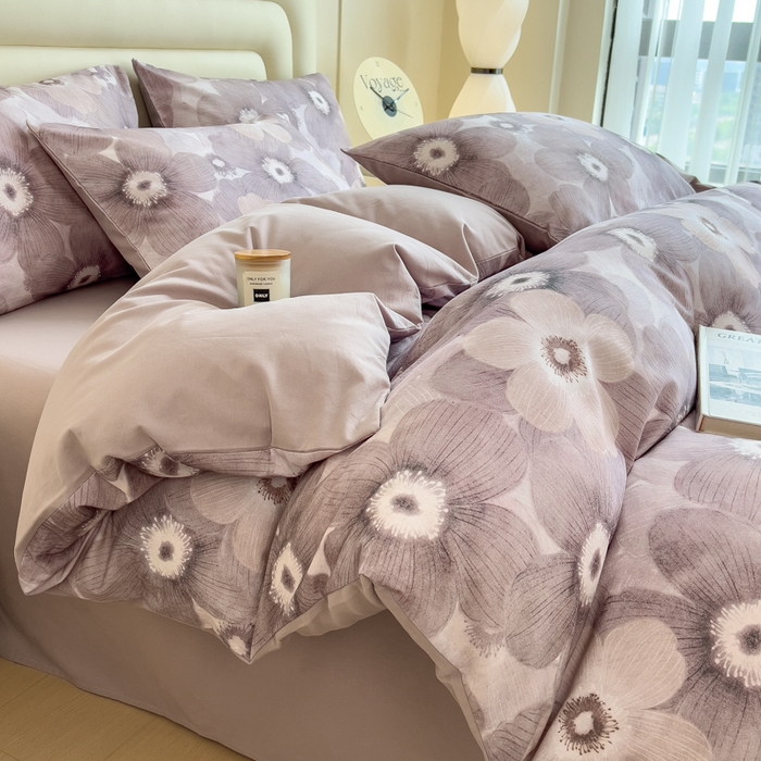 91家纺网 家纺一手货源 找家纺 印季家纺 2025新款数码印花全棉纯棉加厚磨毛四件套 暗影（灰）