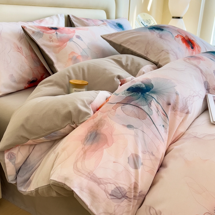 91家纺网 家纺一手货源 找家纺 印季家纺 2025新款数码印花全棉纯棉加厚磨毛四件套 念花溪