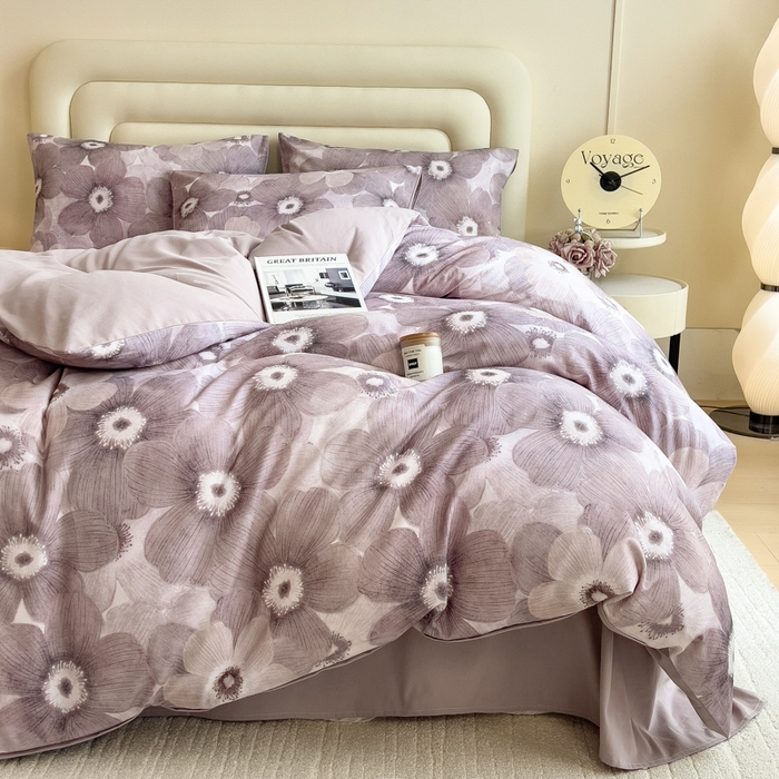 91家纺网 家纺一手货源 找家纺 印季家纺 2025新款数码印花全棉纯棉加厚磨毛四件套 暗影（灰）