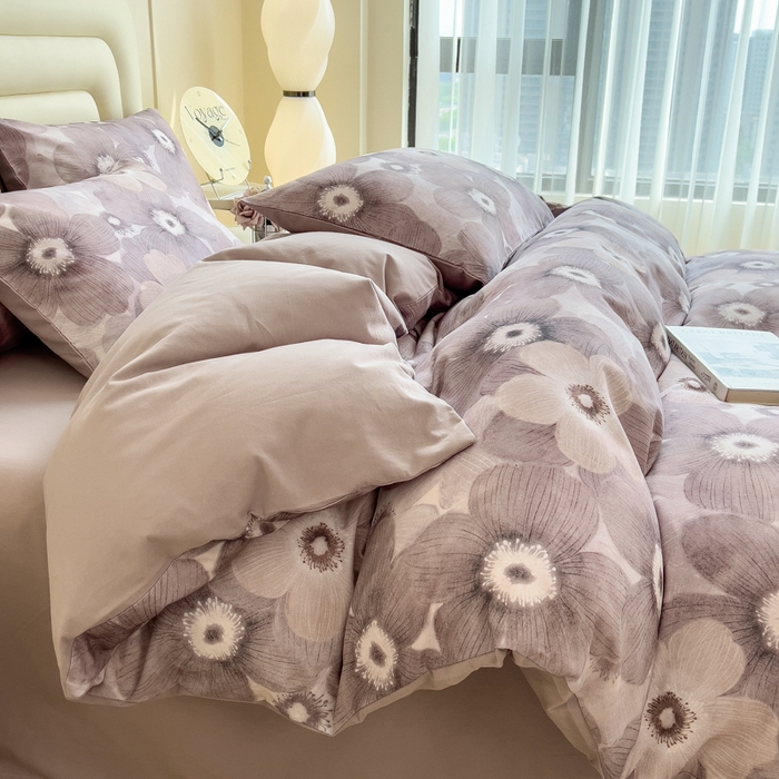 91家纺网 家纺一手货源 找家纺 印季家纺 2025新款数码印花全棉纯棉加厚磨毛四件套 暗影（灰）