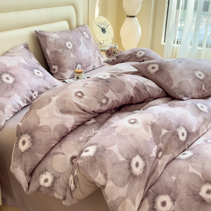 91家纺网 家纺一手货源 找家纺 印季家纺 2025新款数码印花全棉纯棉加厚磨毛四件套 暗影（灰）