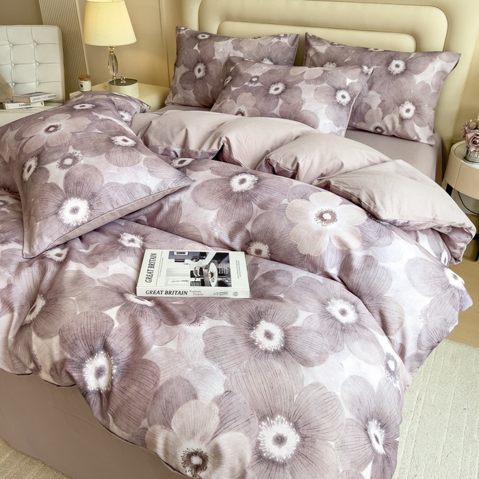 91家纺网 家纺一手货源 找家纺 印季家纺 2025新款数码印花全棉纯棉加厚磨毛四件套 暗影（灰）