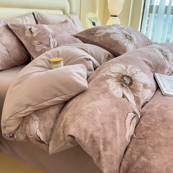 印季家纺 2025新款数码印花全棉纯棉加厚磨毛四件套 浮生（粉）