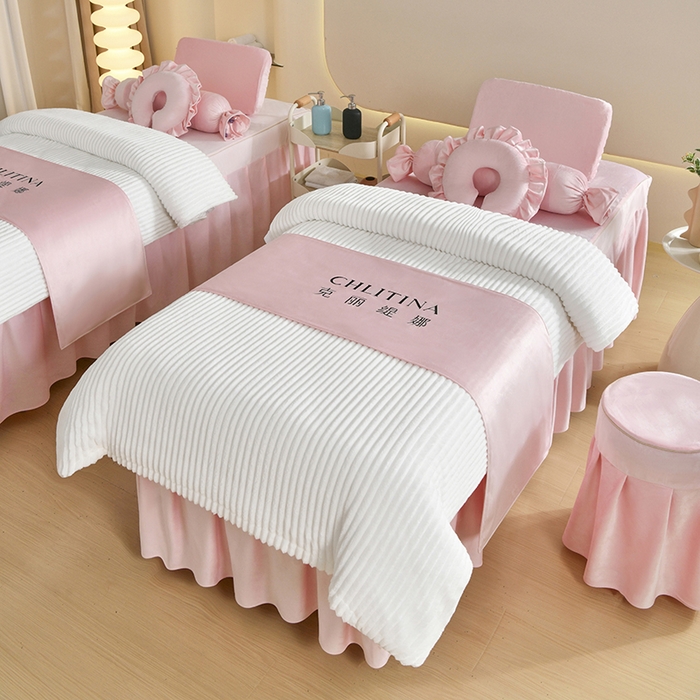 91家纺网 家纺一手货源 找家纺 （总）诗薇娅 2025新款加厚兔毛绒美容床罩  美容床罩四件套