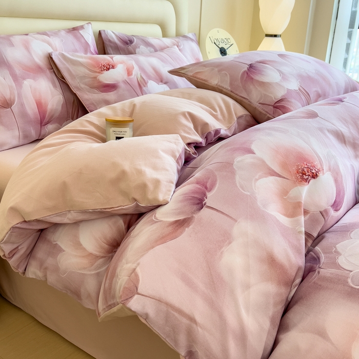 印季家纺 2025新款数码印花全棉纯棉加厚磨毛四件套 花海（粉）
