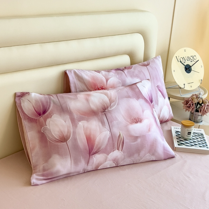 91家纺网 家纺一手货源 找家纺 印季家纺 2025新款数码印花全棉纯棉加厚磨毛四件套 花海（粉）