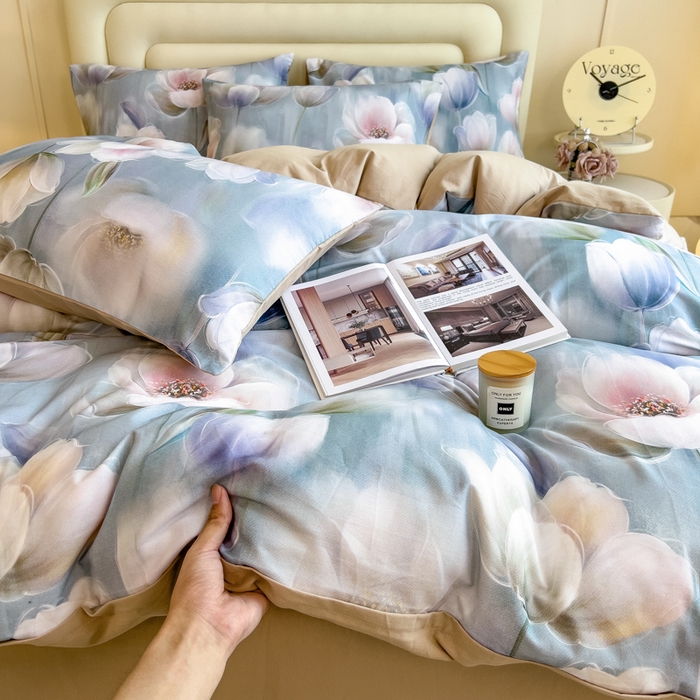 91家纺网 家纺一手货源 找家纺 印季家纺 2025新款数码印花全棉纯棉加厚磨毛四件套 花海（兰）