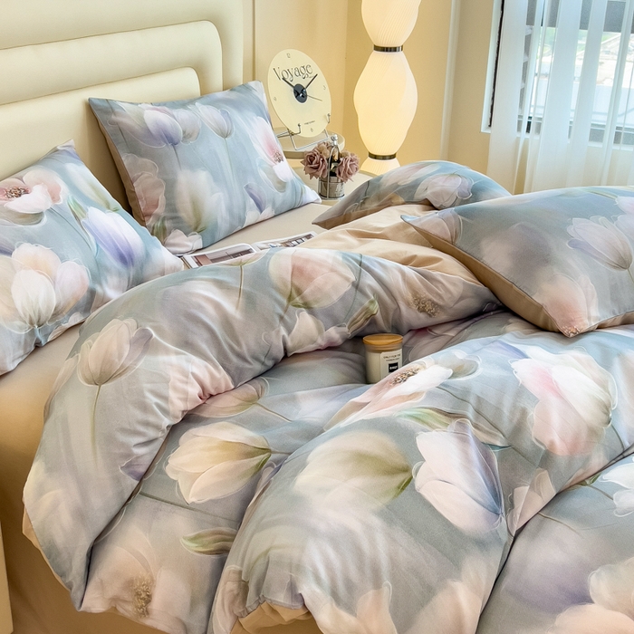 91家纺网 家纺一手货源 找家纺 印季家纺 2025新款数码印花全棉纯棉加厚磨毛四件套 花海（兰）