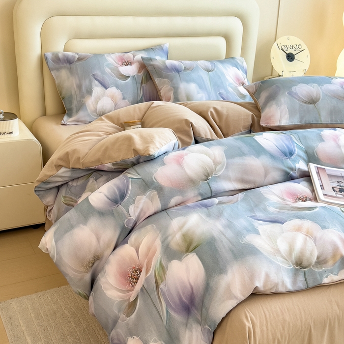 91家纺网 家纺一手货源 找家纺 印季家纺 2025新款数码印花全棉纯棉加厚磨毛四件套 花海（兰）